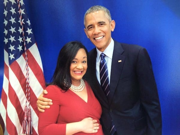 Nikema Williams, the vice president for public policy with Planned Parenthood Southeast, met Obama in 2015 when she was six months pregnant. She said she mentioned to Obama that she and her husband wanted to name their son after a president. “I was visibly pregnant and he said he knew a strong Presidential name. I laughed and said we’d already ruled out Barack and Obama. Leslie (her husband) and I settled on Carter since we both adore President Carter.” PHOTO COURTESY/Nikema Williams