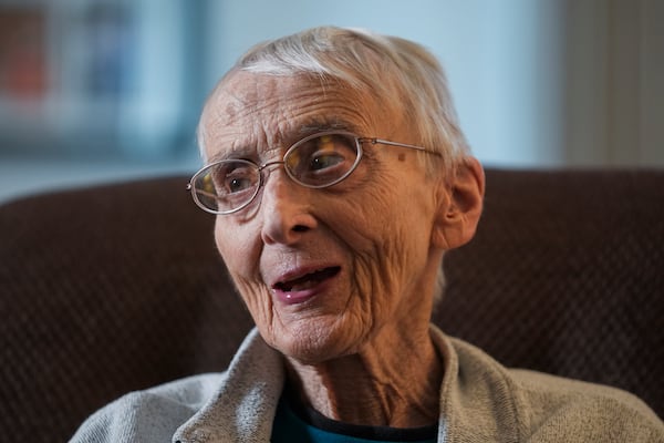 Sister Pat Murphy, 95, a nun with the Sisters of Mercy, talks about her time helping immigrant families and asylum seekers Thursday, Feb. 20, 2025, in Alsip, Ill. (AP Photo/Erin Hooley)