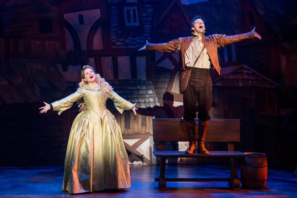 Autumn Hurlbert and Josh Grisetti play Portia and Nigel Bottom in “Something Rotten!” at the Fox Theatre through Sunday. CONTRIBUTED BY JEREMY DANIEL