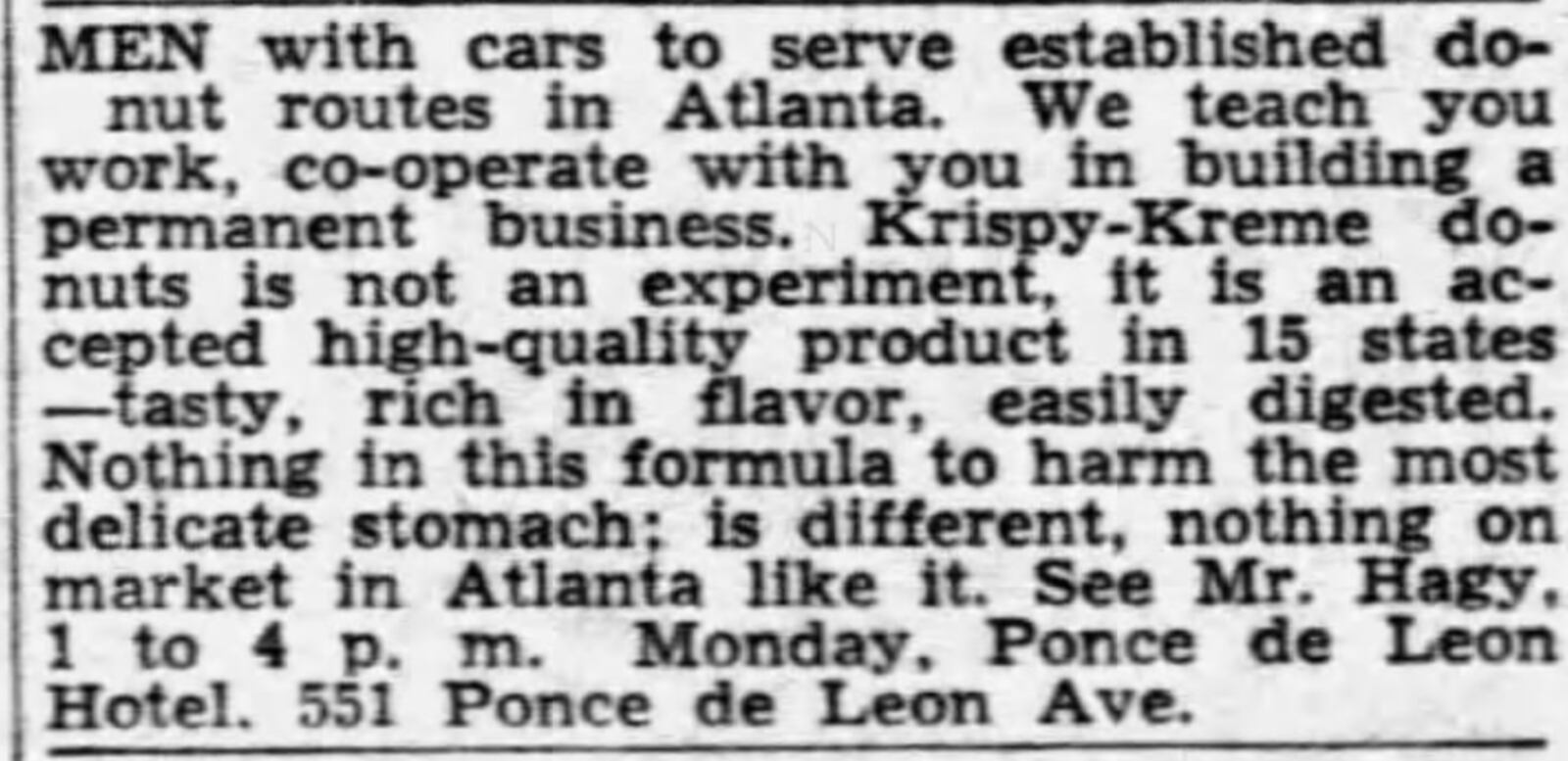 This advertisement appeared in The Atlanta Constitution in 1937.