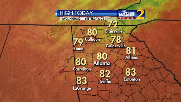 Highs are expected to stay in the 80s the next few days. (Credit: Channel 2 Action News)