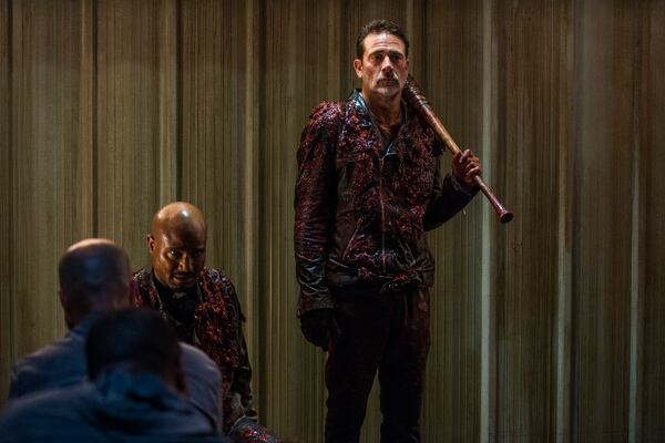  Jeffrey Dean Morgan as Negan, Seth Gilliam as Father Gabriel Stokes - The Walking Dead _ Season 8, Episode 5 - Photo Credit: Gene Page/AMC