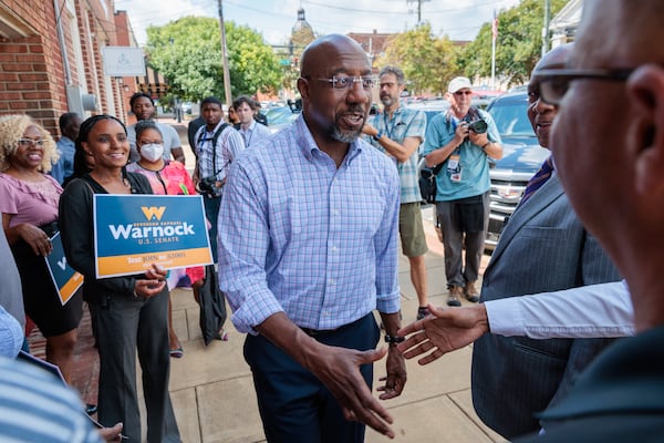 Democratic U.S. Sen. Raphael Warnock said in a campaign statement Wednesday that he would participate in an Oct. 14 debate with Republican nominee Herschel Walker if the topics aren’t provided in advance and if Walker accepts at least one of two non-Savannah debates — either at Mercer University on Oct. 13 or one sponsored by the Atlanta Press Cub on Oct. 16. (Arvin Temkar / arvin.temkar@ajc.com)