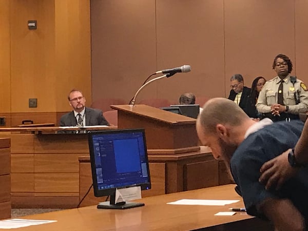 Preston Paris, 32, of Roswell, appears in Fulton County court on Oct. 16, 2018. (Mitchell Northam, AJC)