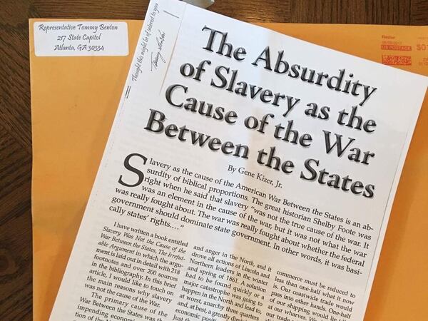 State House Rep. Tommy Benton, R-Jefferson, mailed this article to fellow House members, an act which resulted in House Speaker David Ralston, R-Blue Ridge, stripping Benton of his leadership position and removing him from a civics education study committee. Contributed.