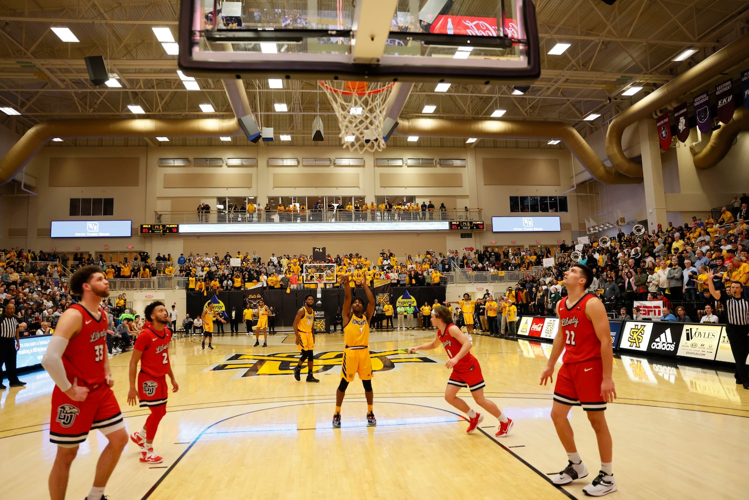 Kennesaw State guard Terrell Burden (1) makes a free throw during the second half at the Kennesaw State Convention Center on Thursday, Feb 16, 2023.
 Miguel Martinez / miguel.martinezjimenez@ajc.com