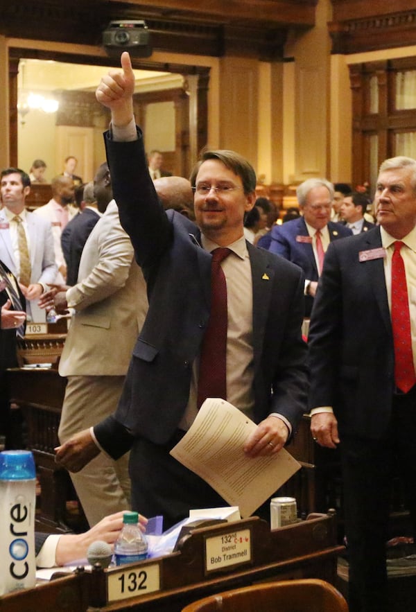 Republican state Rep. Andy Welch gives a thumbs-up right before the session is adjourned at the state Capitol in Atlanta on April 2, 2019, the final day of the 2019 Georgia General Assembly. 