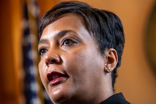 01/27/2021 — Atlanta, Georgia —Atlanta Mayor Keisha Lance Bottoms takes questions form the media following remarks in the House Chambers on the sixth day of the 2021 legislative session at the Georgia State Capitol building in Atlanta, Wednesday, January 27, 2021. (Alyssa Pointer / Alyssa.Pointer@ajc.com)