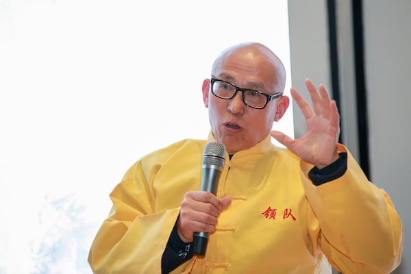 Shi DeRu giving a lecture at the 'Ancient Chinese Culture Conference" in Beijing. 
Courtesy of Shaolin Institute