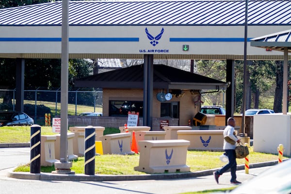 Thirty-four Georgians and other Americans aboard the Grand Princess cruise ship off the coast of California will be quarantined at Dobbins Air Reserve Base. The base entrance is  seen on Sunday, March 8, 2020.  (Photo: STEVE SCHAEFER / SPECIAL TO THE AJC)