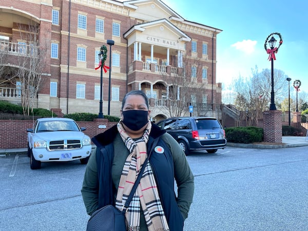 Pamela Thompson, who voted at Duluth City Hall, said she was happy to see the election end “because I think the current president has really undermined our system of voting.” (Ty Tagami / Atlanta Journal-Constitution)