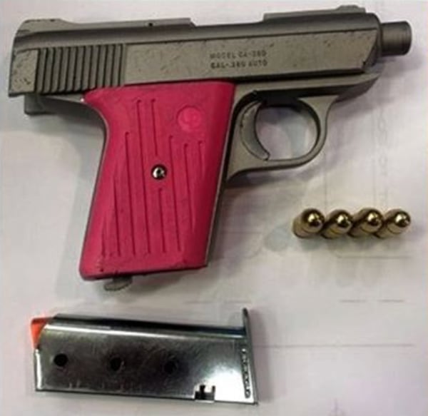 This rose-colored weapon was detected recently at Hartsfield. Photo: TSA. Used with permission.