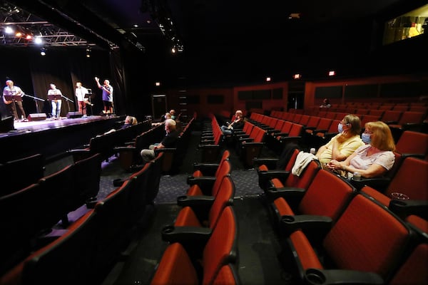 Susie and Kimball Magee (right) look on as Eddie Owen introduces the Justin Varnes Sextet at the Red Clay Music Foundry to 11 patrons that purchased tickets. Curtis Compton ccompton@ajc.com