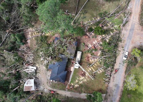 The damaged community of Camelot subdivision seen in the aftermath of Hurricane Helene, Friday, October 4, 2024, in Evans. (Hyosub Shin / AJC)