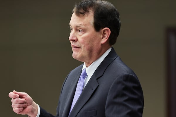 Ray Smith III makes opening remarks during a hearing in the Cobb Board of Commissioners redistricting case at Cobb County Superior Court on Monday, Nov. 20, 2023.  Smith is one 19 people charged in Fulton County with trying to overturn the 2020 election in Georgia. (Natrice Miller/ Natrice.miller@ajc.com)