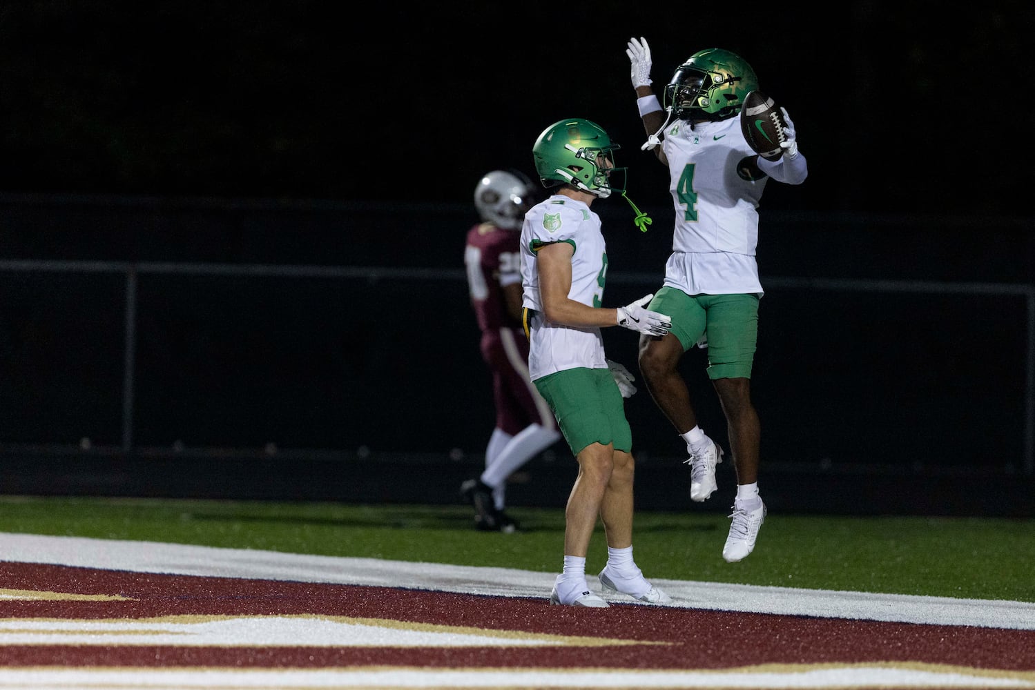 Buford’s Jordan Allen (4) celebrates a touchdown against Mill Creek in a high school football game in Hoschton, Ga., on Friday, November 1, 2024. (Photo/Jenn Finch, AJC)