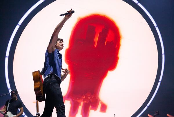 Shawn Mendes waves to the sold-out crowd at State Farm Arena on July 31, 2019.