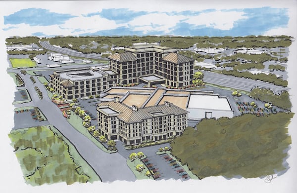 A conceptual rendering the Gwinnett Place CID commissioned to show the potential of the current Santa Fe shopping center near Gwinnett Place Mall.