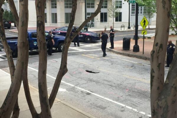 The sinkhole has caused traffic problems in Midtown. (Credit: Zach Al-Nasser)