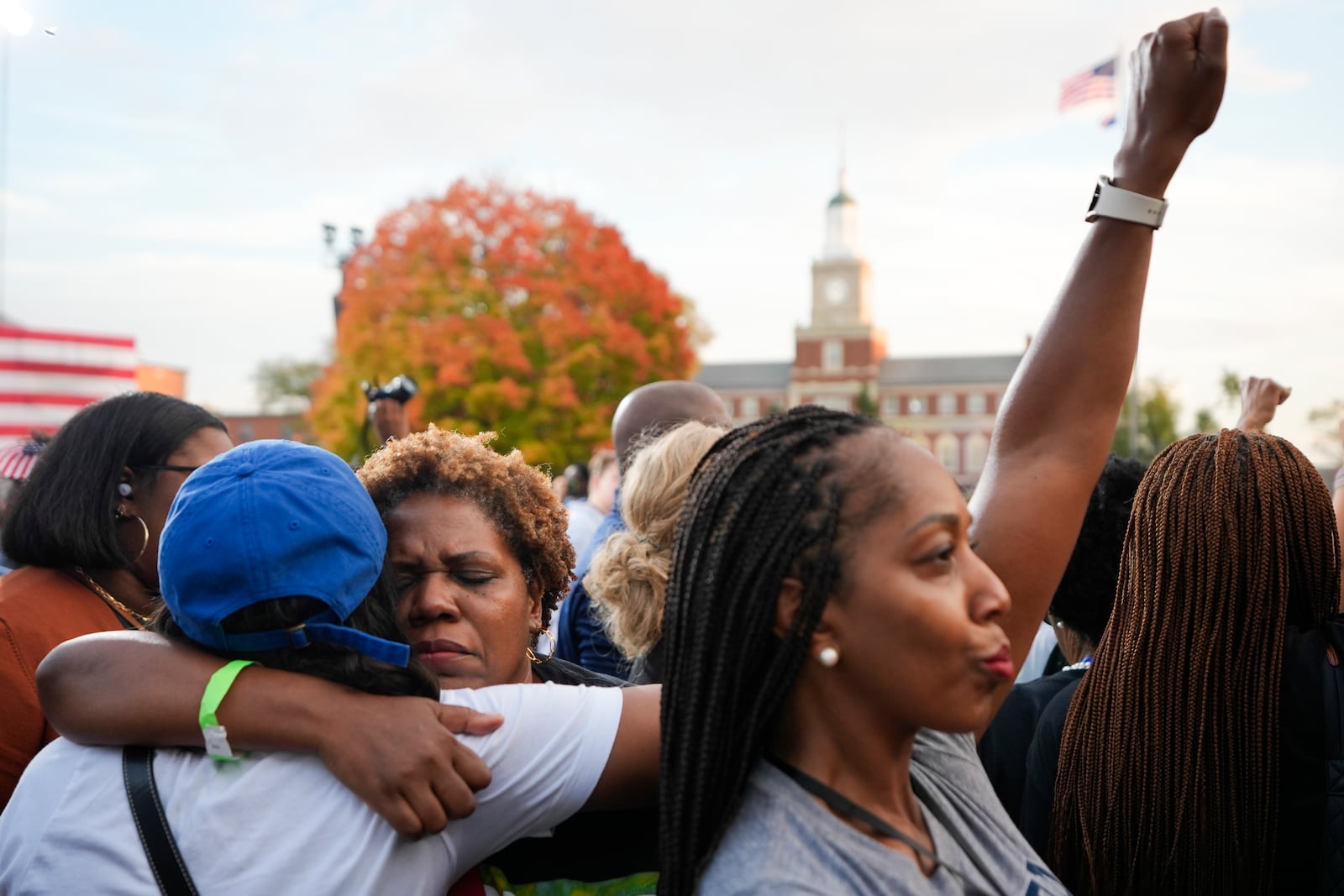 Supporters of Vice President Kamala Harris react at her concession speech for the 2024 presidential election on the campus of Howard University in Washington, D.C. on Wednesday, Nov. 6, 2024. (Pablo Martinez Monsivais/AP)