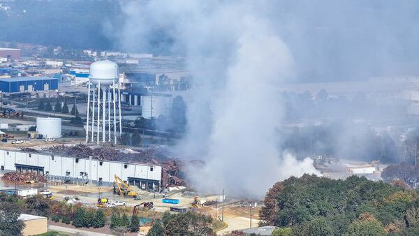 This aerial view shows smoke from the BioLab facility in Conyers last week.