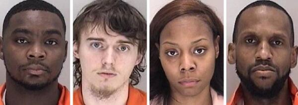 Four Richmond County deputies, from left, Jaquan T. German, Hunter L. Piper, Gabriella O. Anthony and Jackie J. Campbell, have been fired and face charges.