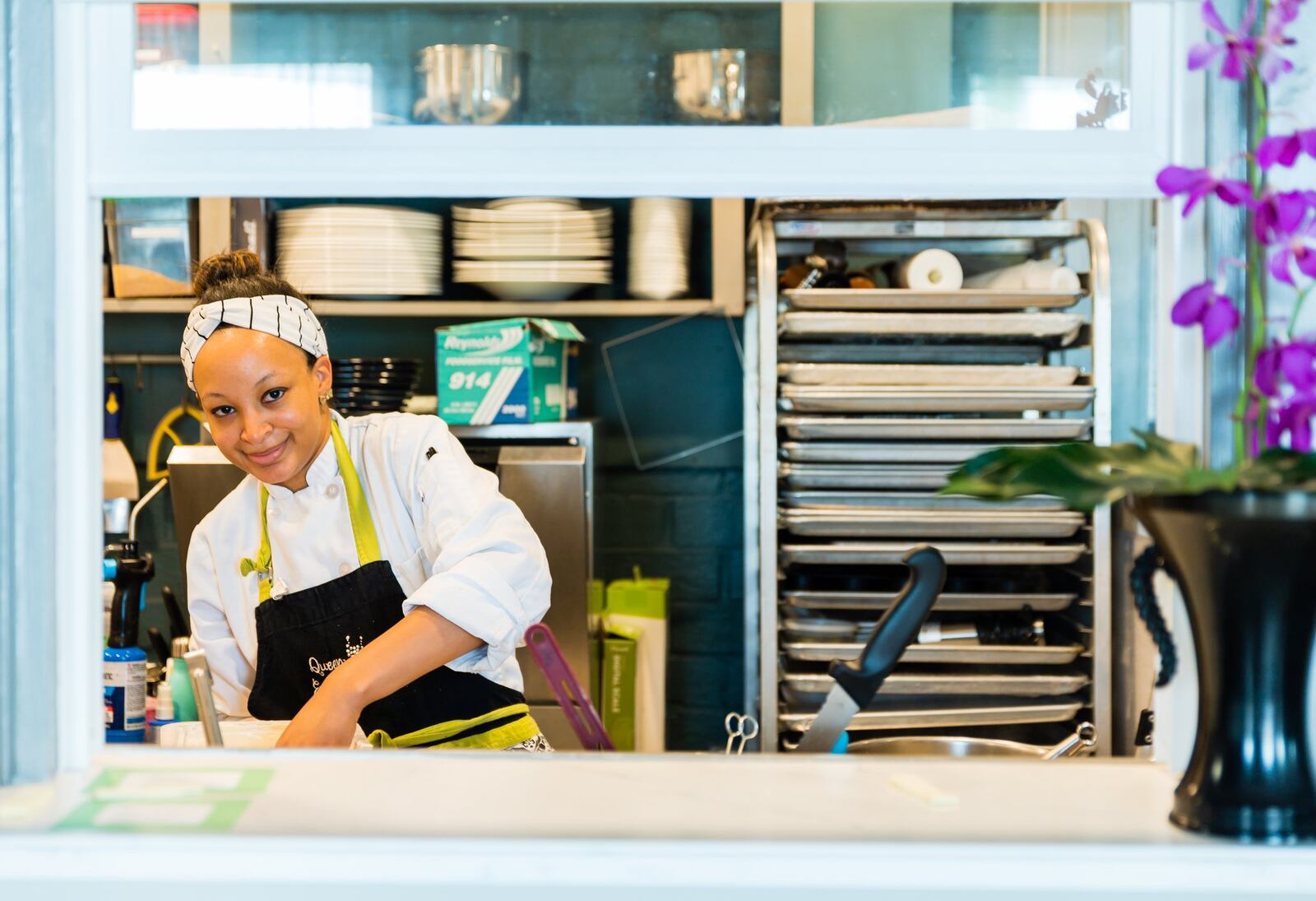 Pastry chef Lindsey Davis in her dedicated pastry kitchen at Lazy Betty. CONTRIBUTED BY HENRI HOLLIS