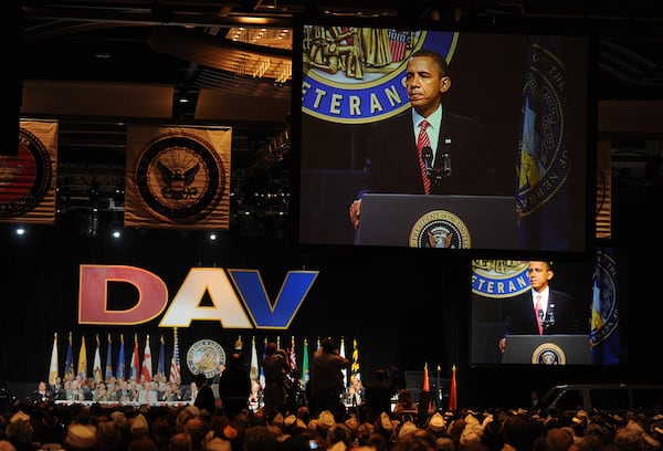 AUG. 2, 2010: Obama's first visit to Atlanta was to make a speech on a variety of foreign and domestic issues at the Disabled American Veteransâ convention at the Hyatt Regency. (JOHNNY CRAWFORD / jcrawford@ajc.com)