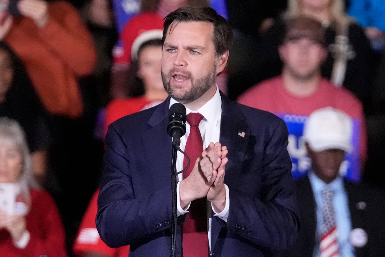 Ohio U.S. Sen. JD Vance, the Republican vice presidential nominee, spoke at a campaign event in Atlanta on Monday.