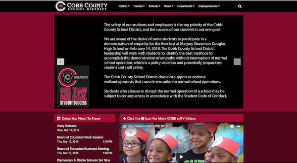 The school district homepage carried a warning against protesters in the days preceding the walkout.