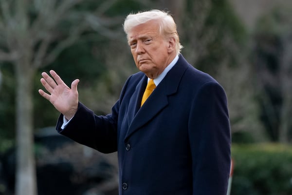 President Donald Trump waves before departing on Marine One from the South Lawn of the White House, Friday, March 7, 2025, in Washington. (AP Photo/Alex Brandon)