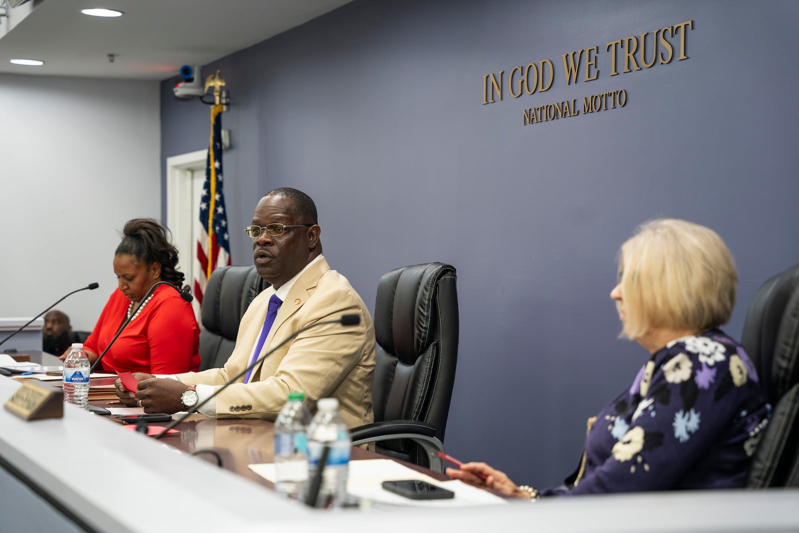 Oz Nesbitt Sr., chairman of the Rockdale Board of Commissioners, responds to questions from the public at an Oct. 8 meeting regarding the BioLab incident in Conyers. Olivia Bowdoin for the AJC. 