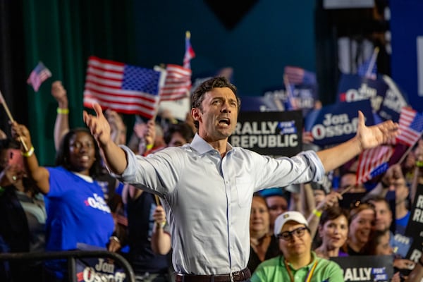 Senator John Ossoff holds a “Rally for the Republic” at The Eastern on Saturday, March 22, 2025.  (Jenni Girtman for The Atlanta Journal-Constitution)