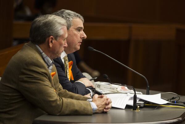 State Representative John Carson, right, addresses changes made to HB 673 during a Senate Judiciary Committee hearing Thursday. (REANN HUBER/REANN.HUBER@AJC.COM)