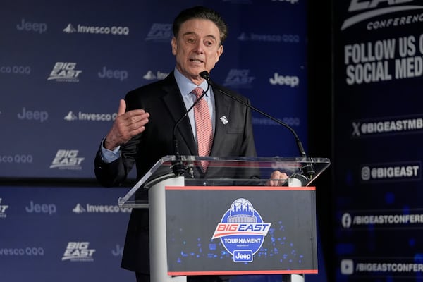 St. John's head coach Rick Pitino, who his first Big East Coach of the Year award, speaks during a news conference before the Big East Conference basketball tournament Wednesday, March 12, 2025, in New York. (AP Photo/Frank Franklin II)