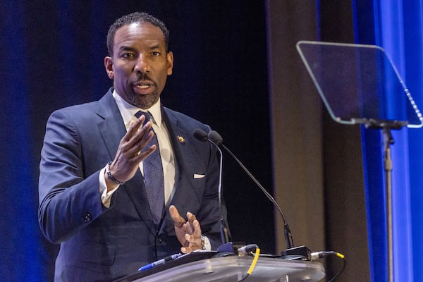  Atlanta Mayor Dickins talks at the 18th Annual Crime Is Toast 2022 awards breakfast at the World Congress Center Thursday, Oct. 11, 2022. Steve Schaefer/steve.schaefer@ajc.com)