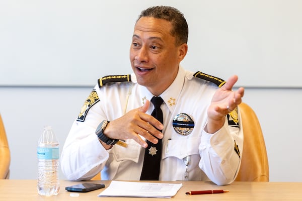 Sheriff Patrick Labat talks at an editorial board meeting in Atlanta on Wednesday, February 21, 2024. (Steve Schaefer/steve.schaefer@ajc.com)