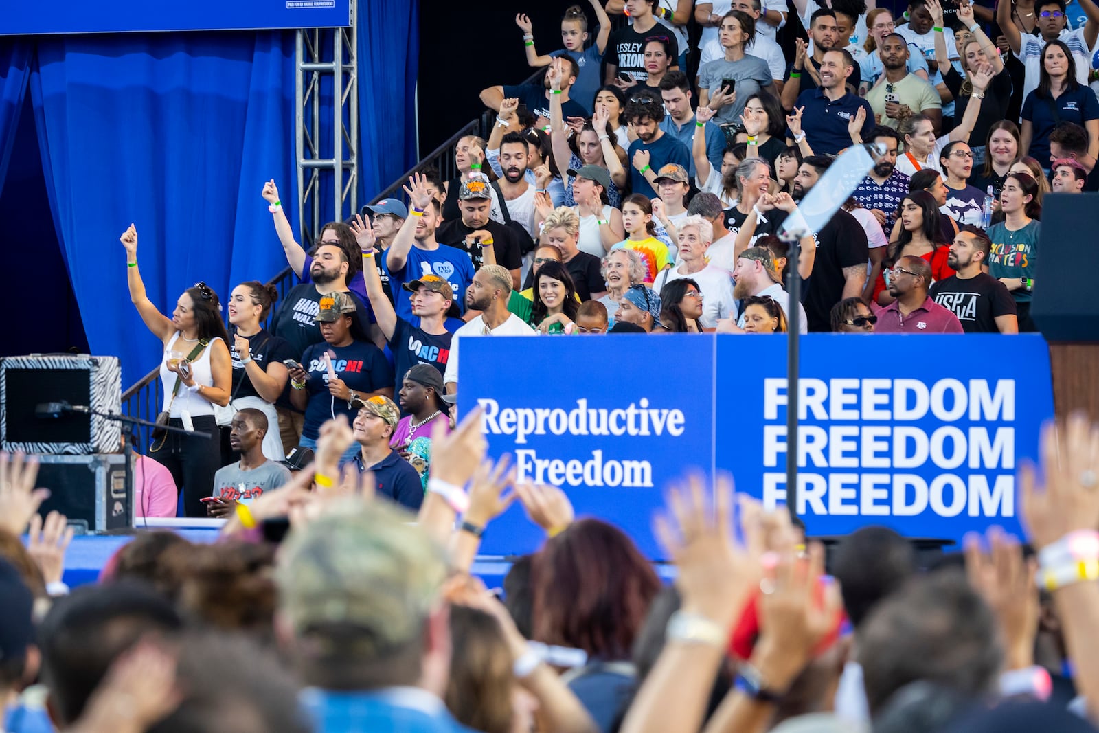 Attendees cheer during a rally for Democratic presidential nominee Vice President Kamala Harris on Friday, Oct. 25, 2024, in Houston. (AP Photo/Annie Mulligan)