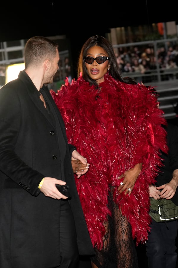 Naomi Campbell arrives at the Dolce&Gabbana's Fall/Winter 2025-2026 collection show presented in Milan, Italy, Saturday, March 1, 2025. (AP Photo/Luca Bruno)