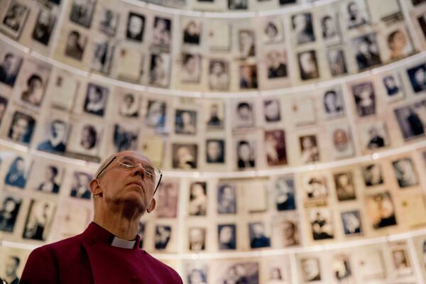 FILE - The Archbishop of Canterbury, Justin Welby, visits the Yad Vashem Holocaust memorial, in Jerusalem, Wednesday, May 3, 2017. (AP Photo/Ariel Schalit, File)