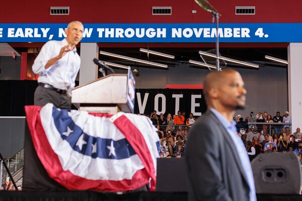 Former President Barack Obama, shown campaigning for Democrats in metro Atlanta in October, pointed out then that Republican U.S. Senate candidate Herschel Walker never “displayed any kind of inclination toward public service” before former President Donald Trump prodded him to run. “Seems to me he’s a celebrity who wants to be a politician,” Obama said, "and we’ve seen how that goes.” (Arvin Temkar / arvin.temkar@ajc.com)