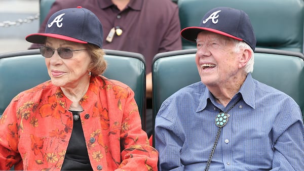 Former first lady Rosalynn Carter and former President Jimmy Carter attended the final Braves game at Turner Field in  2016. Rosalyn died last year and Jimmy turned 100 this year.