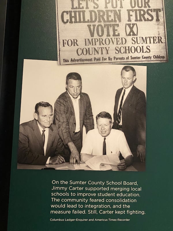 Plains High School, where Jimmy Carter graduated, is now a museum with displays about his life in public service, including his time as a Sumter County School Board member. VANESSA McCRAY/AJC