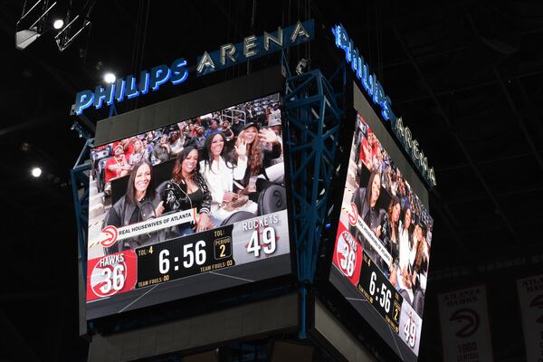 Cast of ‘Real Houswives of Atlanta’ featured on jumbotron at Philips Arena during Nov. 3 Atlanta Hawks game.