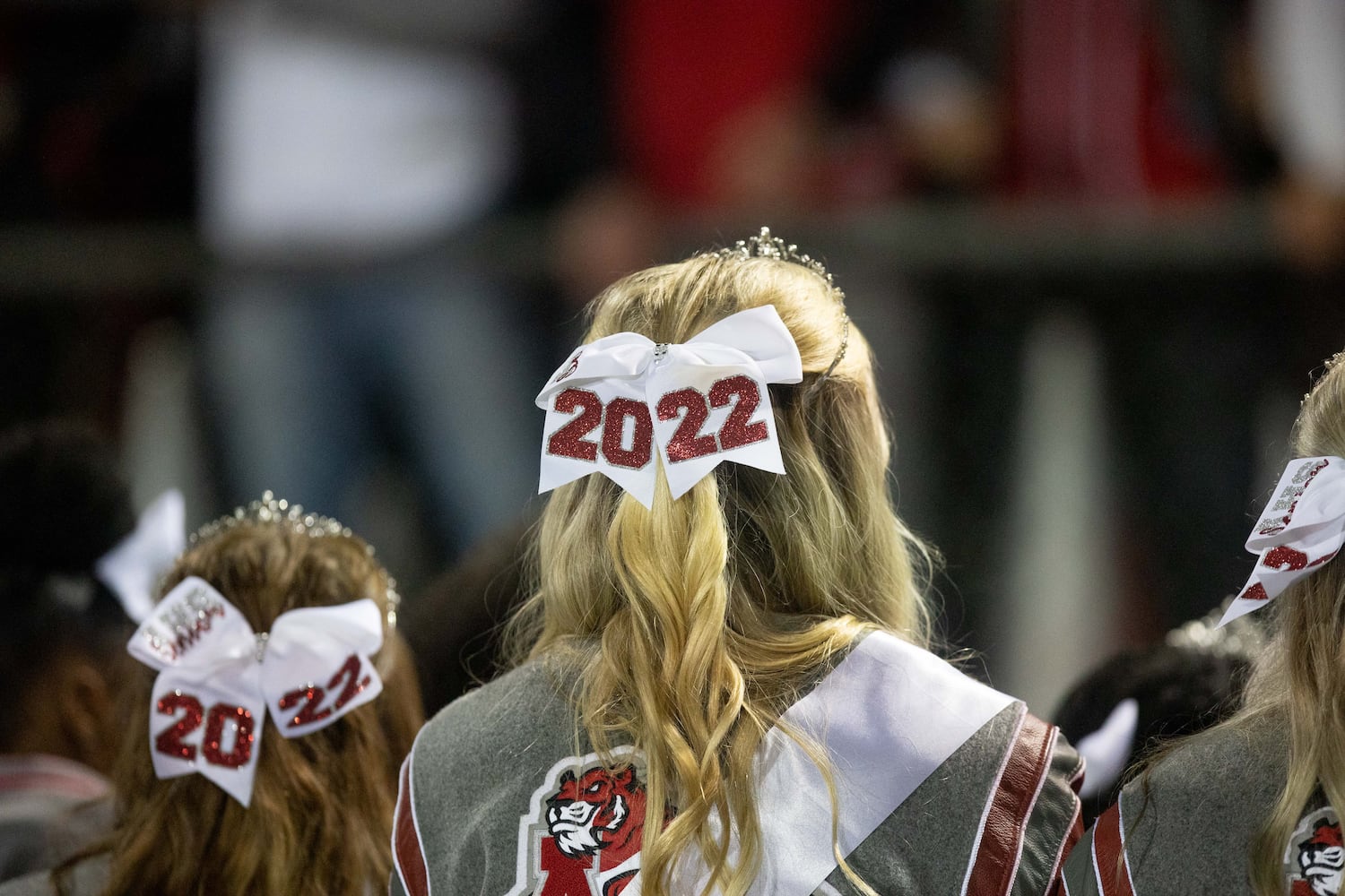 A senior cheerleaders "2022" bow is seen at a GHSA high school football game between Archer High School and Norcross High School in Lawrenceville, GA., on Friday, November 5, 2021. (Photo/Jenn Finch)