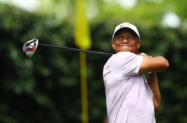 Tiger Woods tees off on 2  during the third round of the Masters Tournament Saturday, April 13, 2019, at Augusta National Golf Club in Augusta. Curtis Compton / ccompton@ajc.com