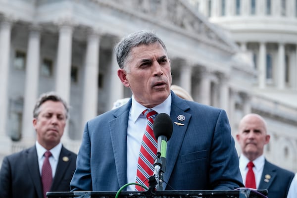 Rep. Andrew Clyde, R-GA, speaks during a press conference on Capitol Hill on June 13, 2023. Clyde's proposal to restore a Confederate monument to Arlington National Cemetery was voted down by the House. (Michael A. McCoy/Getty Images/TNS)