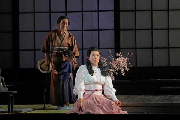 Nina Yoshida Nelson as Suzuki with Abagail Hale as the child, Sorrow, and Sato in Atlanta Opera's "Madama Butterfly."