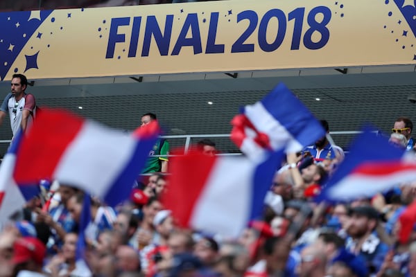 MOSCOW, RUSSIA - JULY 15:  France fans enjoy the pre match atmosphere prior to the 2018 FIFA World Cup Final between France and Croatia at Luzhniki Stadium on July 15, 2018 in Moscow, Russia.  (Photo by Clive Rose/Getty Images)