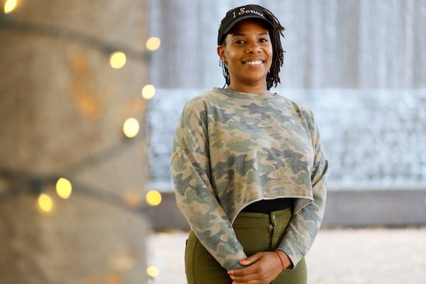 U.S. Army veteran Stephanie McRae poses for a photograph in downtown Atlanta on Thursday, November 3, 2022. While serving in South Korea, she was the first black woman to operate a German tank; now, she contributes to her communities as an advocate for families in Clayton County.Miguel Martinez / miguel.martinezjimenez@ajc.com